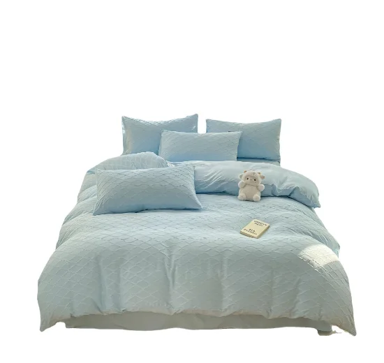 

Jianjian-95 Seersucker Washed Cotton Bed Sheet Duvet Cover Three-piece Bed Set