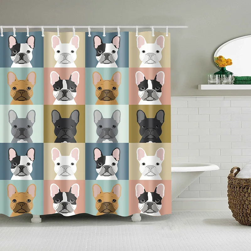 

3D Printing Cartoon Bulldog Bath Screens Bathroom Shower Curtain Unicorn Curtain Christmas Gift Decor Multi-size Shower Curtain
