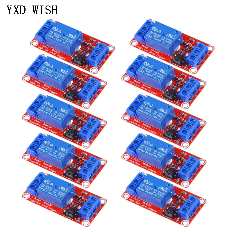 

10 шт., 5 В постоянного тока, 12 В, 24 В, 1-канальный релейный модуль, щит для Raspberry Pi с оптопарой, поддержка триггерных реле высокого и низкого уровня