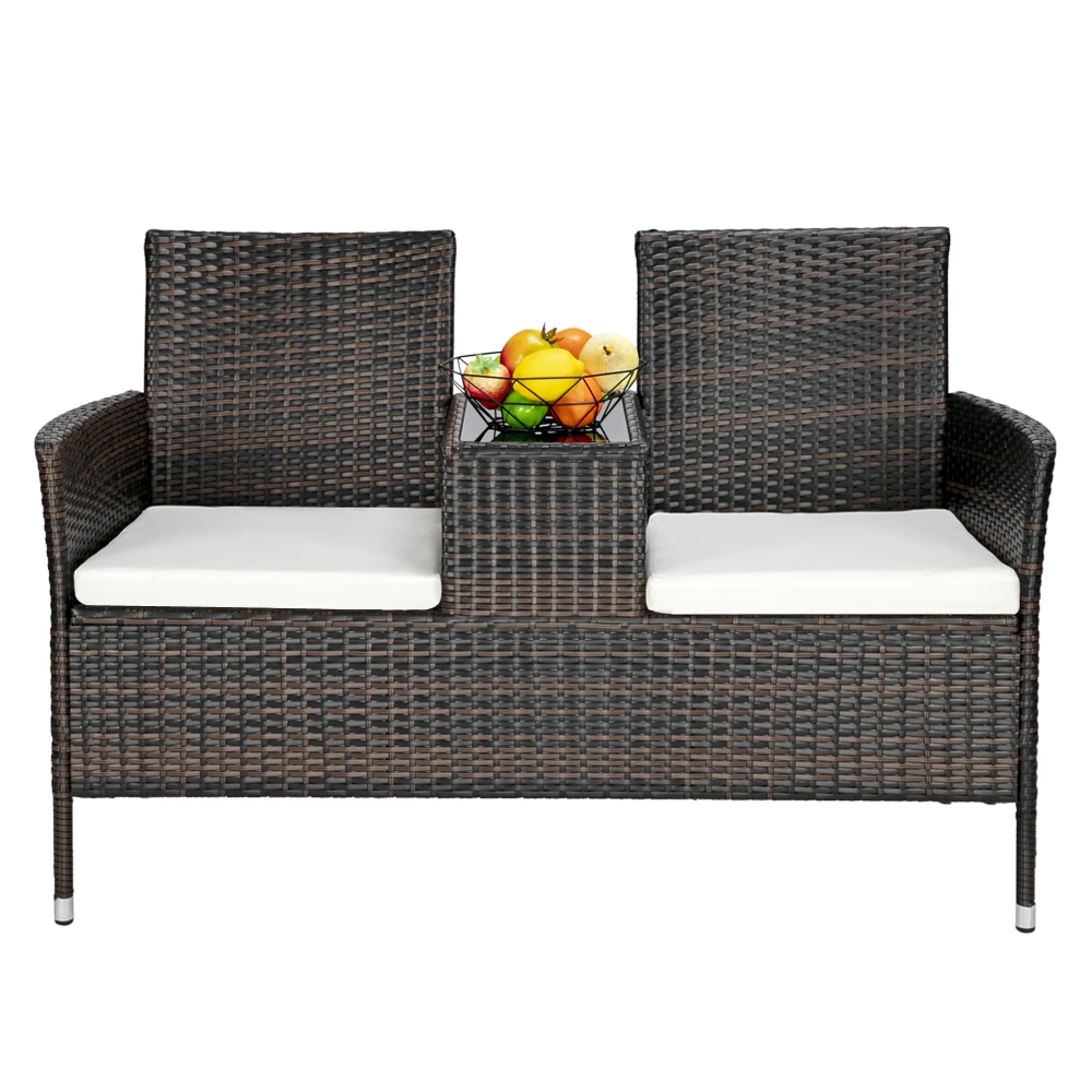 With 2 Matching Seat Cushion Pe Rattan Iron Frame Exquisite 