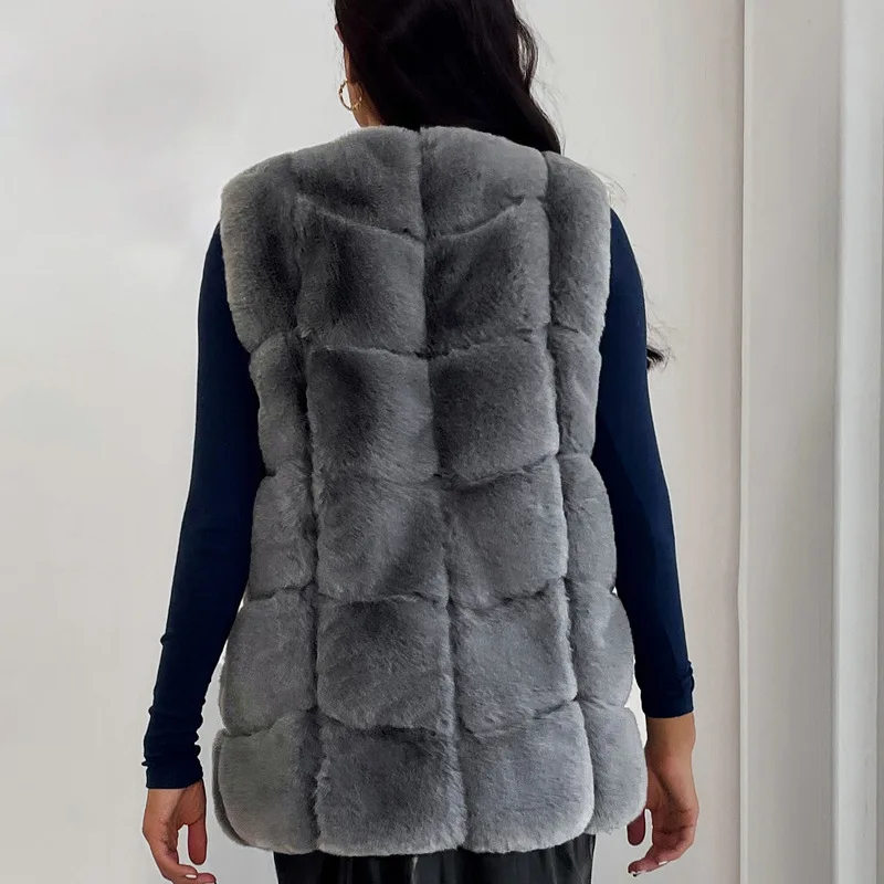 2022 Women's fur vest splicing warm temperament commuter wool vest