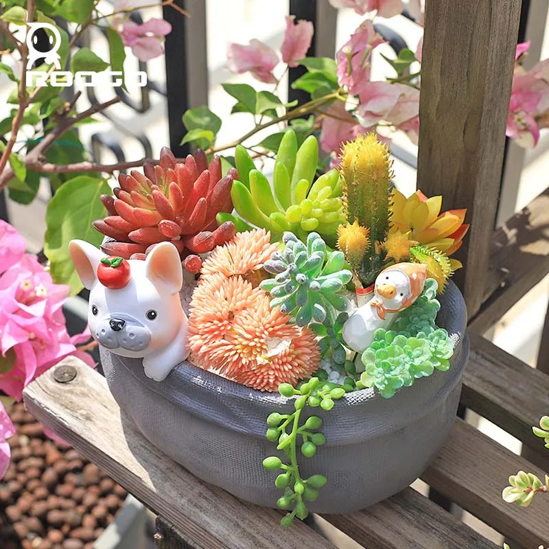 

Roogo New Design Pastoral Style Flower Pots Basket with Animal Shape Succulent Plant Pot Kawaii Room Storage Box Garden Decor
