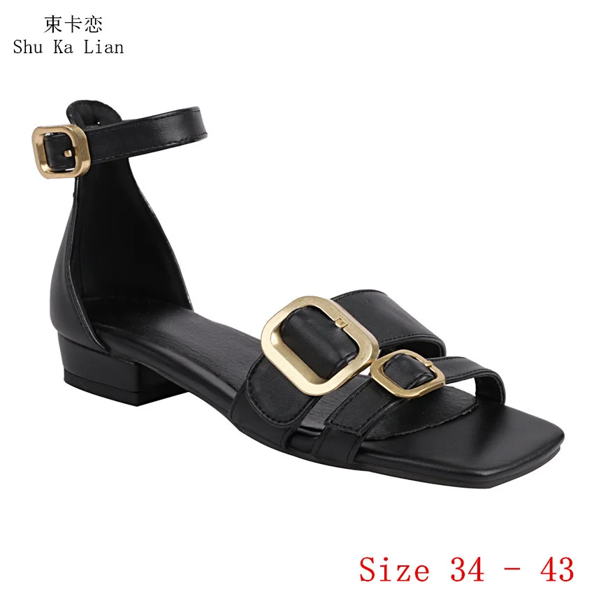 

Women Gladiator Sandals 2 CM Low Heels Slippers Peep Toe Ankle Wrap Summer Shoes Woman Plus Size 34 - 43