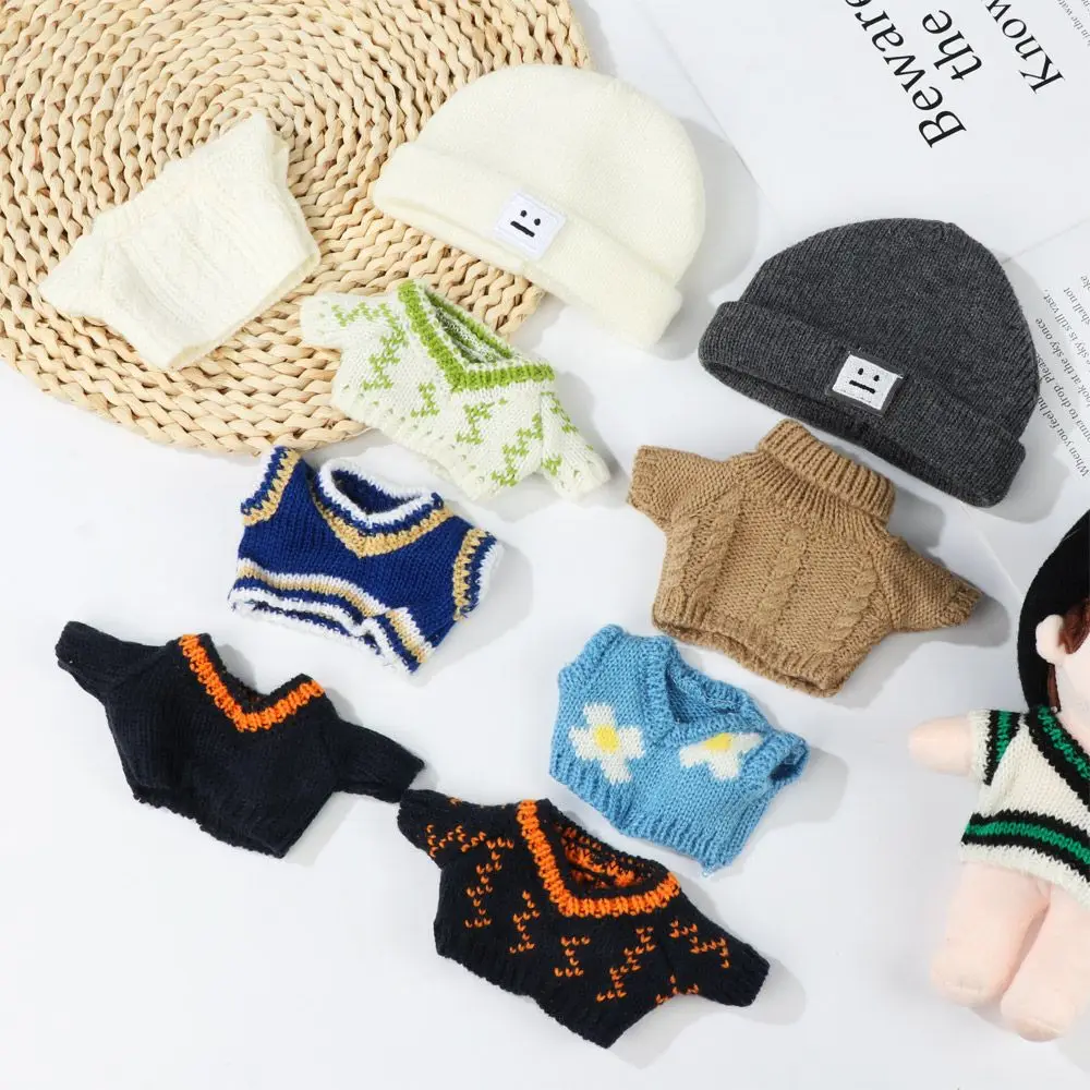 Handmade Doll Clothes Suit For 20cm Wool Hat Sweater Doll Vest Plush Toys Clothing DIY Makeup Doll Coats Doll Wear Accessories