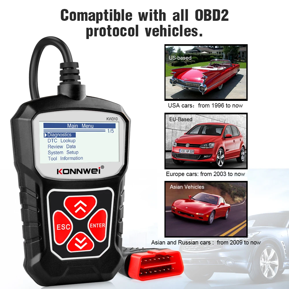 

Автомобильный сканер Диагностический автомобильный KW310 OBD2 для Авто OBD 2 инструменты на русском языке PK Elm327 2022 Новый тестер батареи 12 В