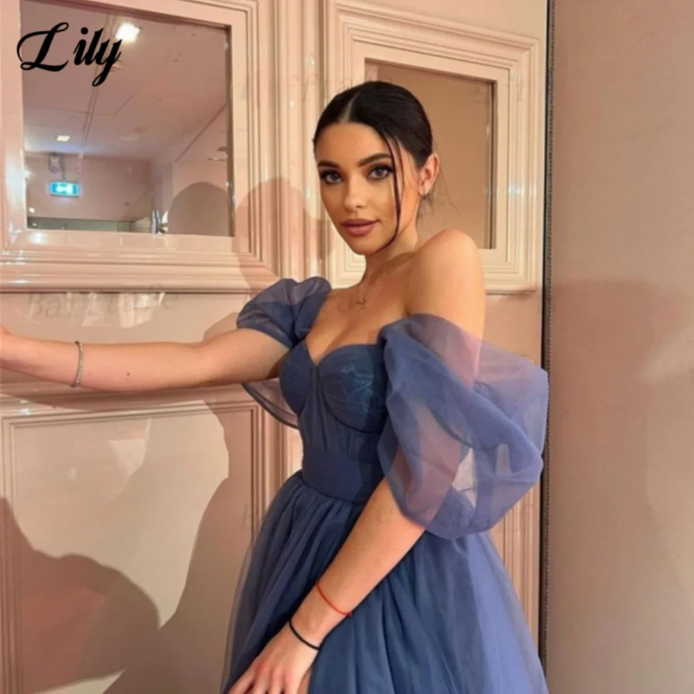 Синее сексуальное платье для выпускного вечера Lily Blue милое с открытыми плечами
