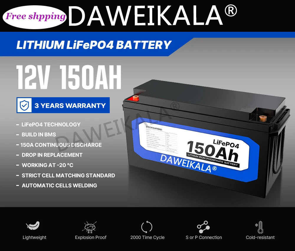 

New 12V150Ah LiFePO4 Battery Built-in BMS Lithium Iron Phosphate Battery for Solar Power Generation Home Trolley Postage Free