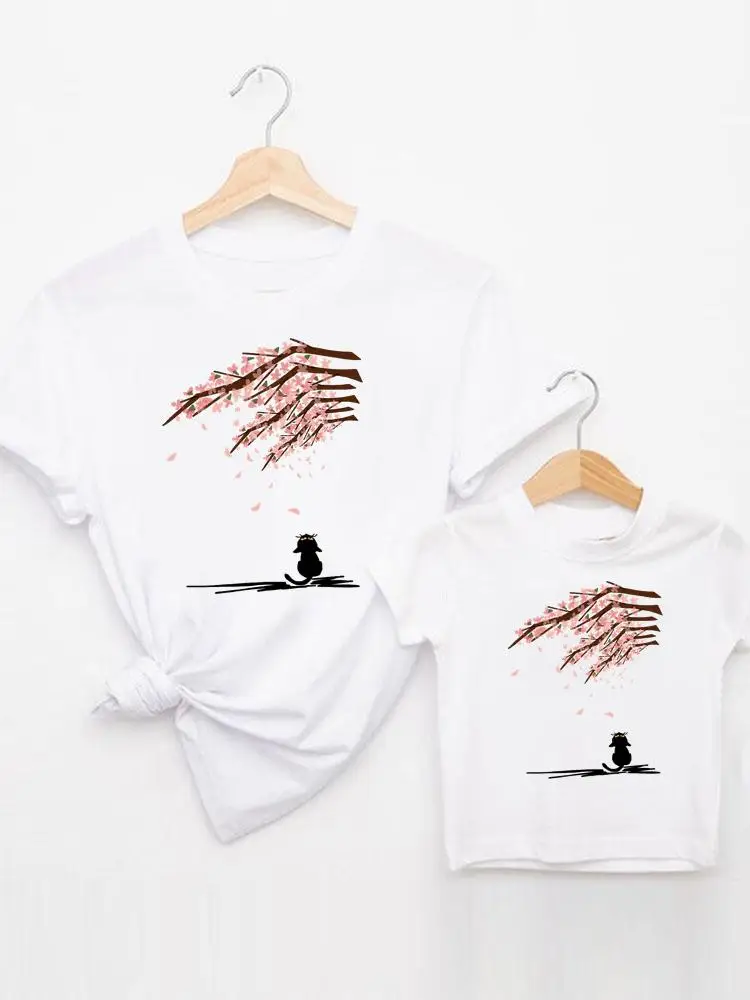 

Tee Family Matching Outfits Print Cat Animal Trend Women Casual Kid Child Summer Mom Mama Mother Tshirt T-shirt Clothes Clothing