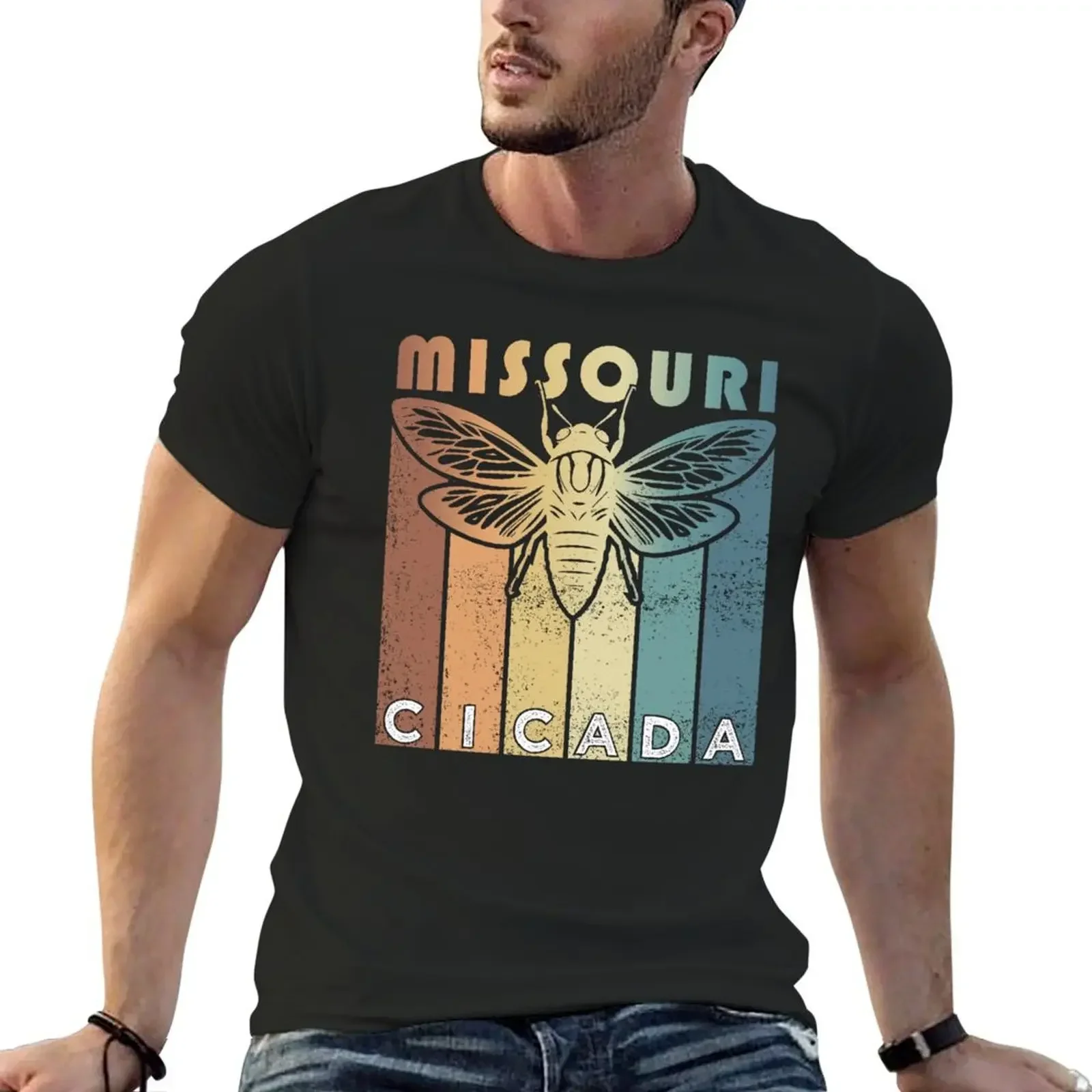 Ретро Missouri 2024 летняя морская футболка Cicada винтажная возвышенные дизайнерские
