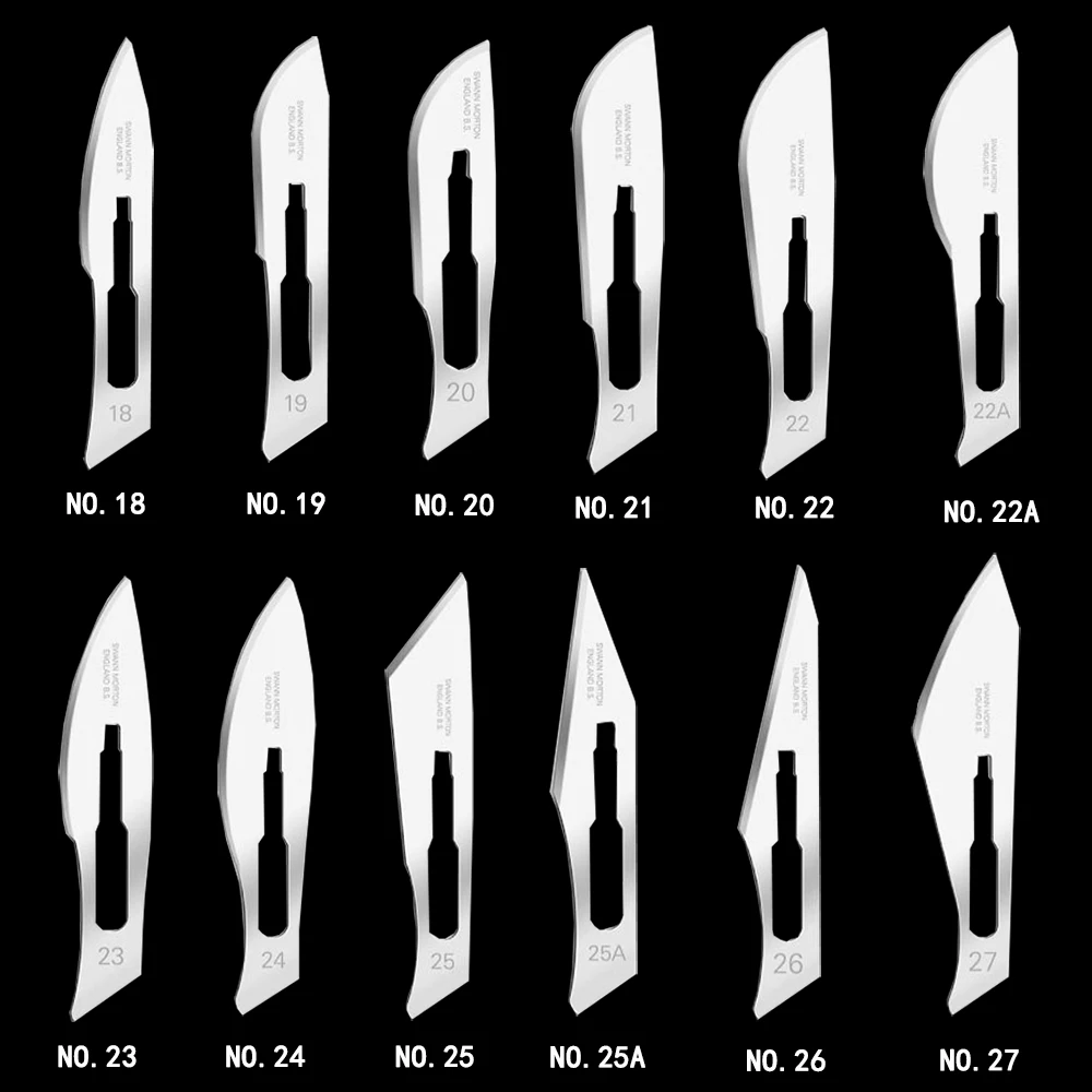 10 шт. хирургических лезвий Swann Morton 18/23/26 из углеродистой стали, используемых для резки автомобильной пленки для изменения цвета, ткани и для ремонта ножей в наборе.