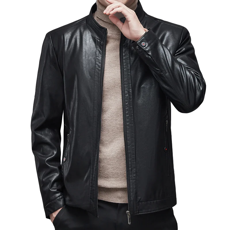 Brand men's autumn winter leather jacket/plush thickened middle-aged leather coat warm and windproof man artificial leather Tops