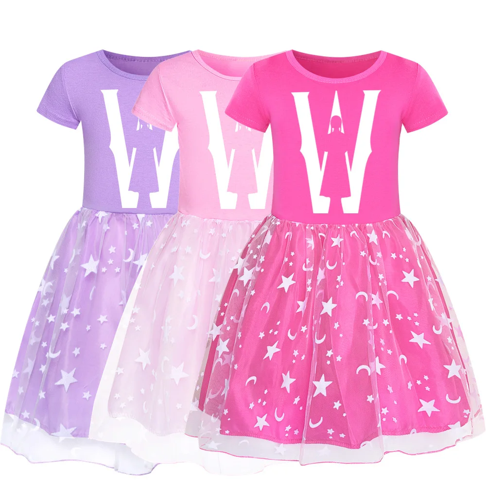 

Wednesday Addams Kids Girls Clothing Baby Girl Dresses Cartoon Children Sport Causal Dress Costume for 2-16 Years Kids Clothes