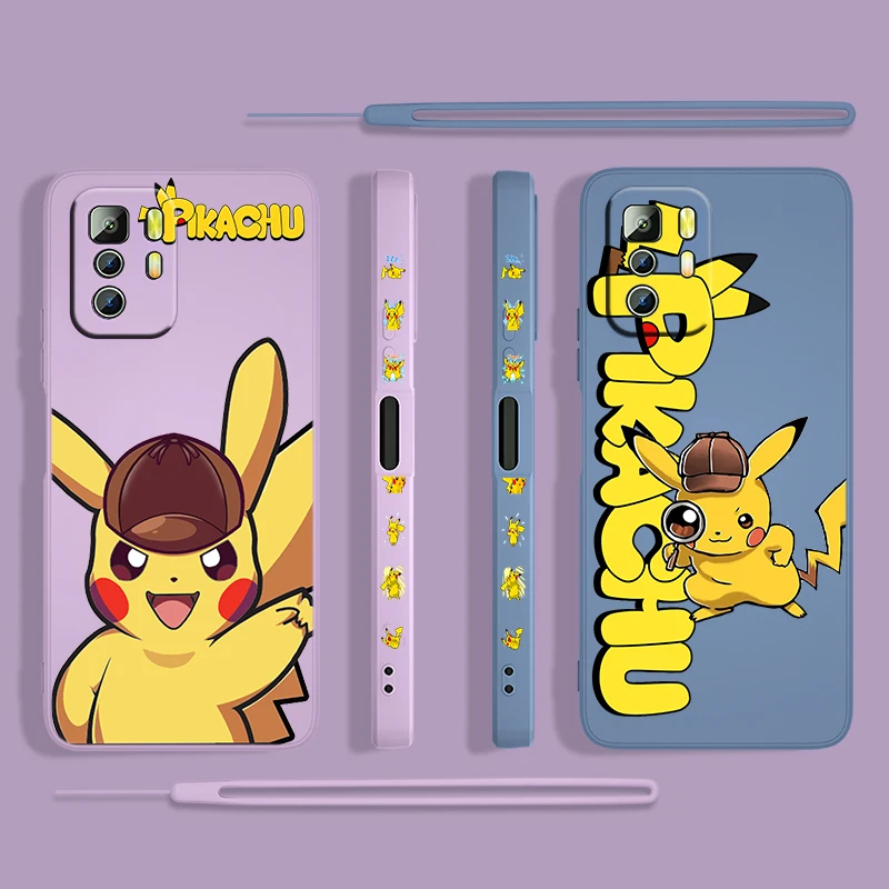 

Pikachu Cute Cartoon For Xiaomi Redmi Note 11 11S 10 10S 9 9S 9T 8 8T 7 5 Pro 4G 5G Liquid Left Rope Phone Case Cover Capa Coque