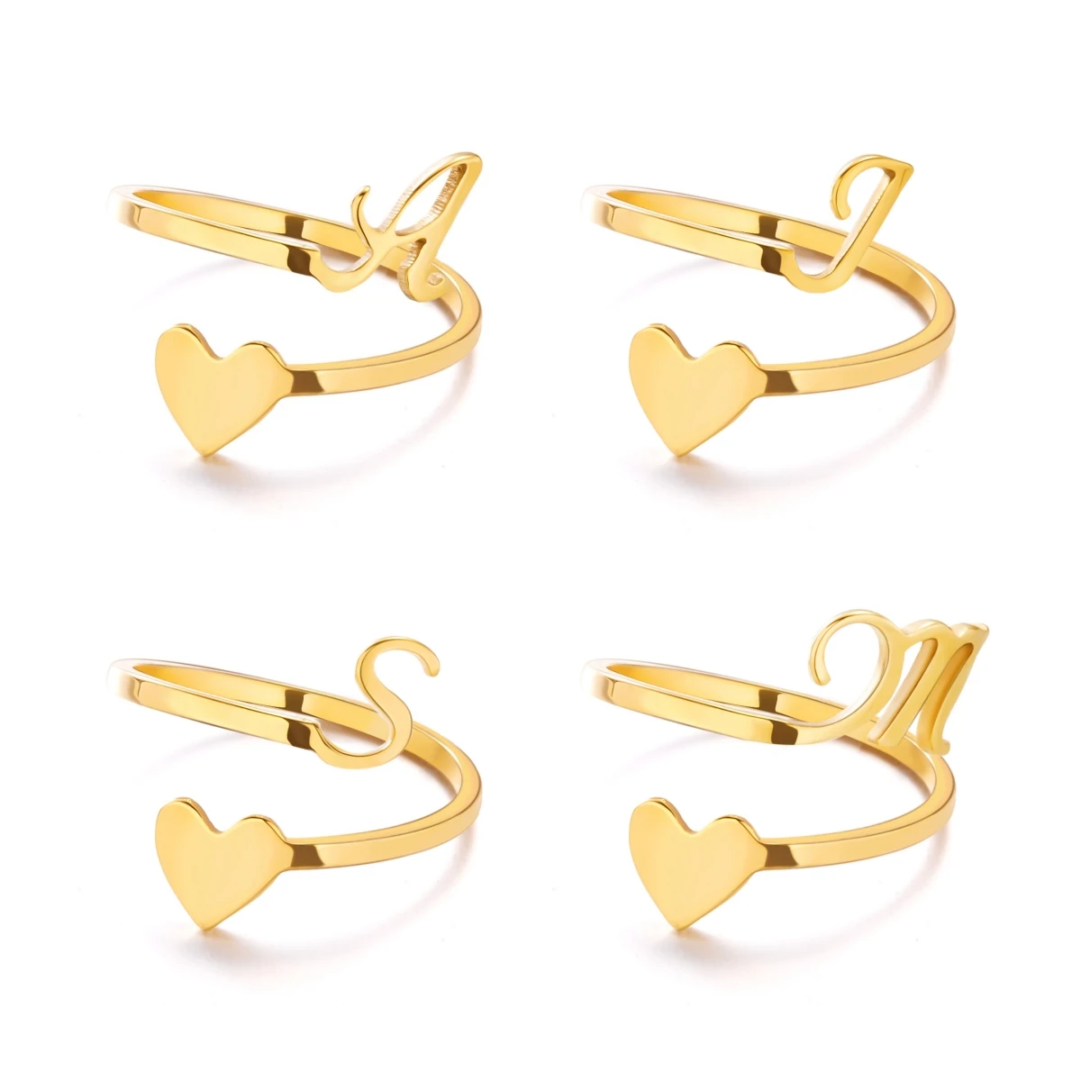 

Simple Romantic Heart and Letter Rings A-Z 26 Alphabet Initials Ring For Women Opening Finger Ring Party Jewelry Birthday Gift
