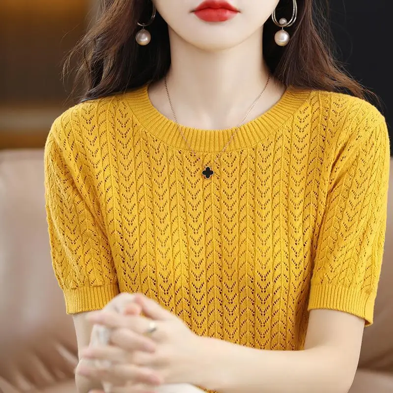 

Женский свитер, приталенный трикотажный топ с коротким рукавом и круглым вырезом