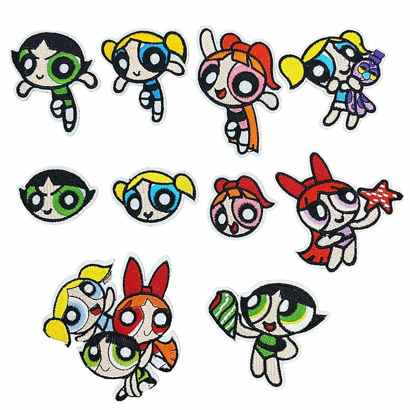 

The Powerpuff Girls Anime Embroidered Patch Ironing Patches Fusible Patches on Clothes Garment Pants Cartoon Applique Patch Gift