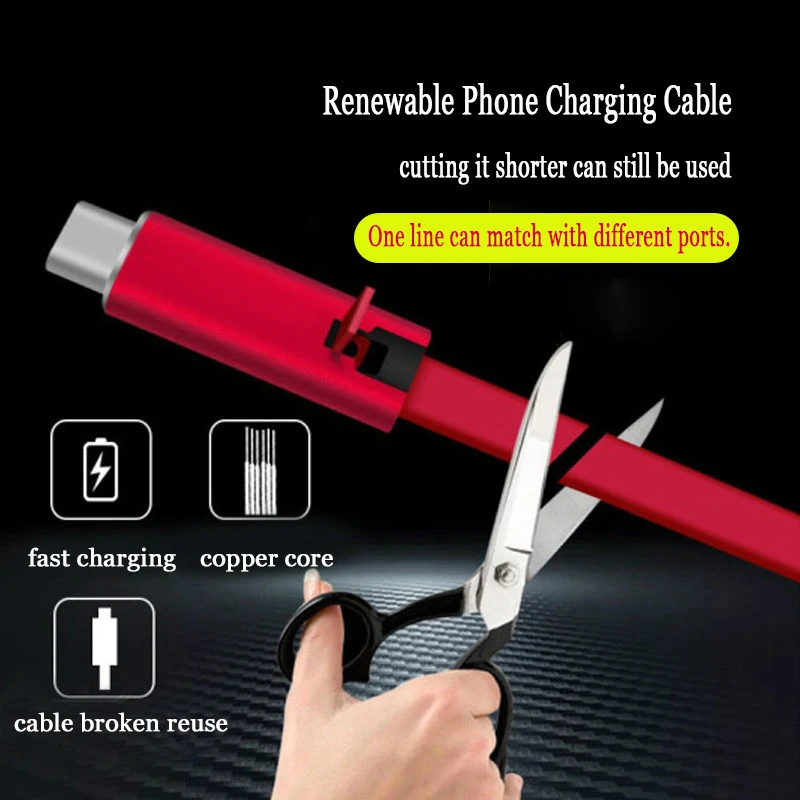 

Adjustable USB Cable Renewable Phone Charging Cable For Huawei Cutting Repair Android USB Type C Mobile Phone Reusable Cord Line