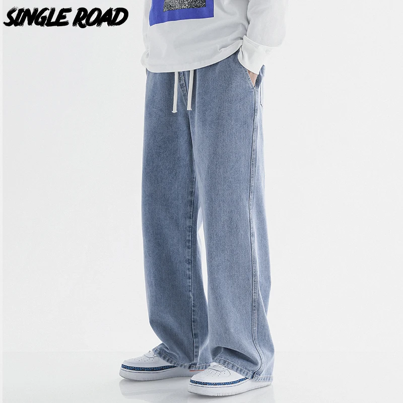 Single Road Mens Wide Leg Jeans Men Y2K Baggy Denim Pants Male Japanese Streetwear Korean Style Oversized Cross Jeans For Men