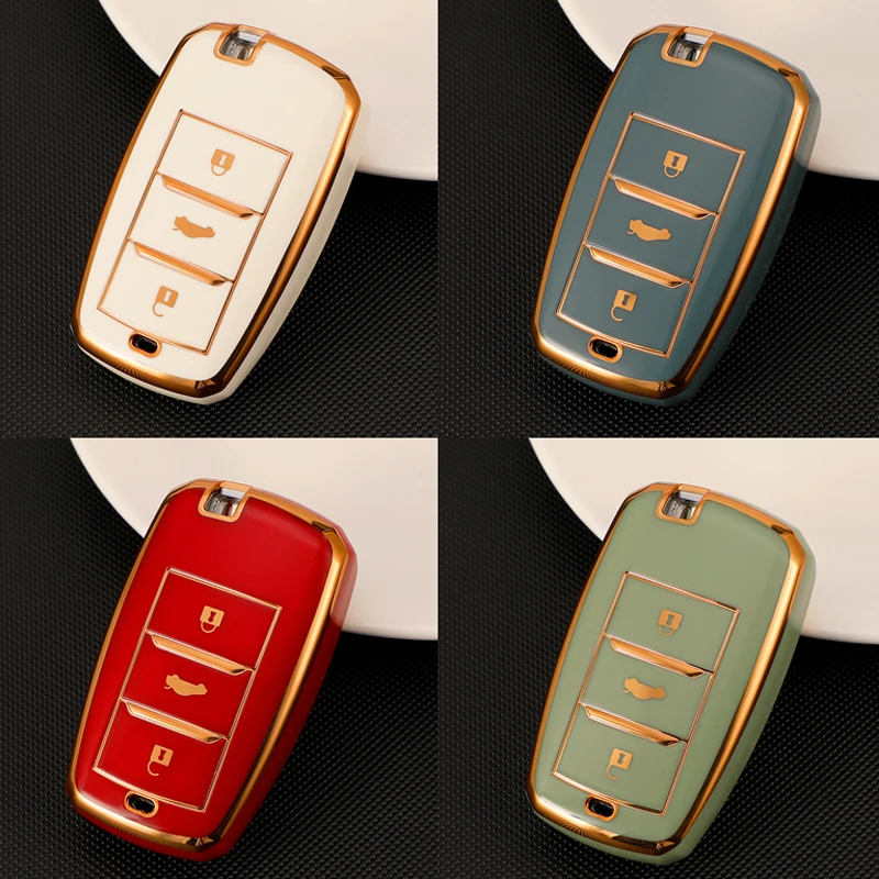 

For Changan CS35 CS35plus CS75 EADO CS15 V3 V5 V7 RAETON Gold Edge TPU Car Smart Key Case Cover Bag Accessories Keychain