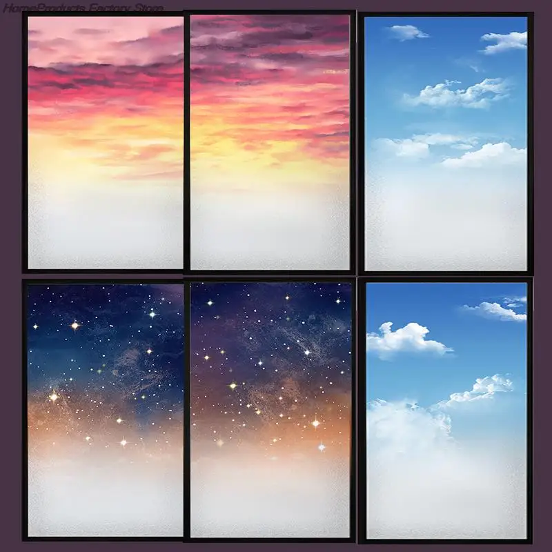 

Artistic Painting Frosted Privacy Window Film Static Cling Window Stickers Starry Sky Stained Glass Films Toilet Home Decor