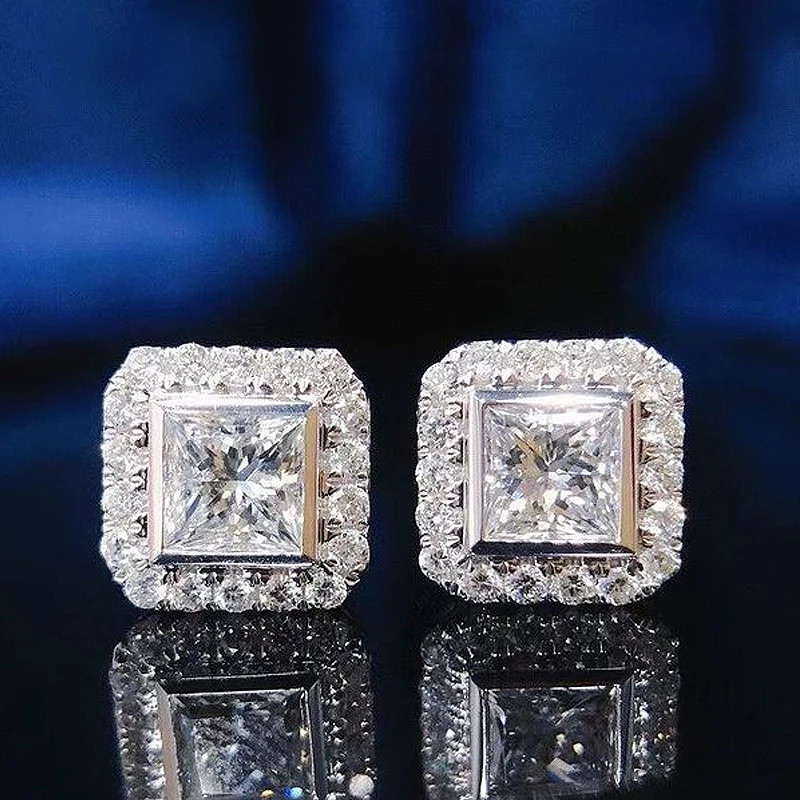 

New Low-key Gorgeous Cubic Zirconia Stud Earrings Women Geometric Square Shaped Luxury Bridal Wedding Earrings Trendy Jewelry