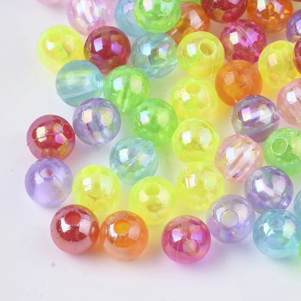 

50g Transparent Acrylic Beads AB Color Round Mixed Color 6x5.5mm Hole: 1.8mm about 500pcs/50g