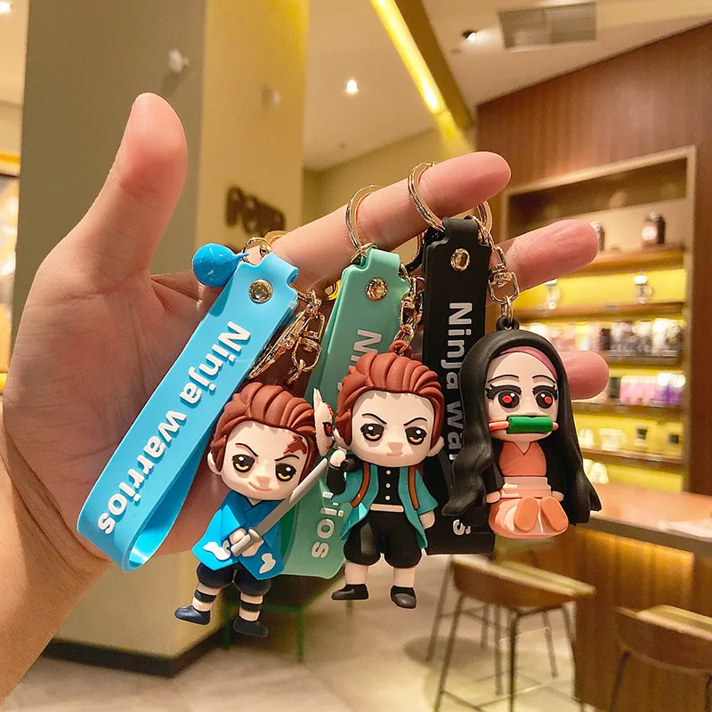

Demon Slayer PVC soft rubber key pendant anime character doll Tanjirou Nezuko key chain bag car key fob couple boys girls gifts
