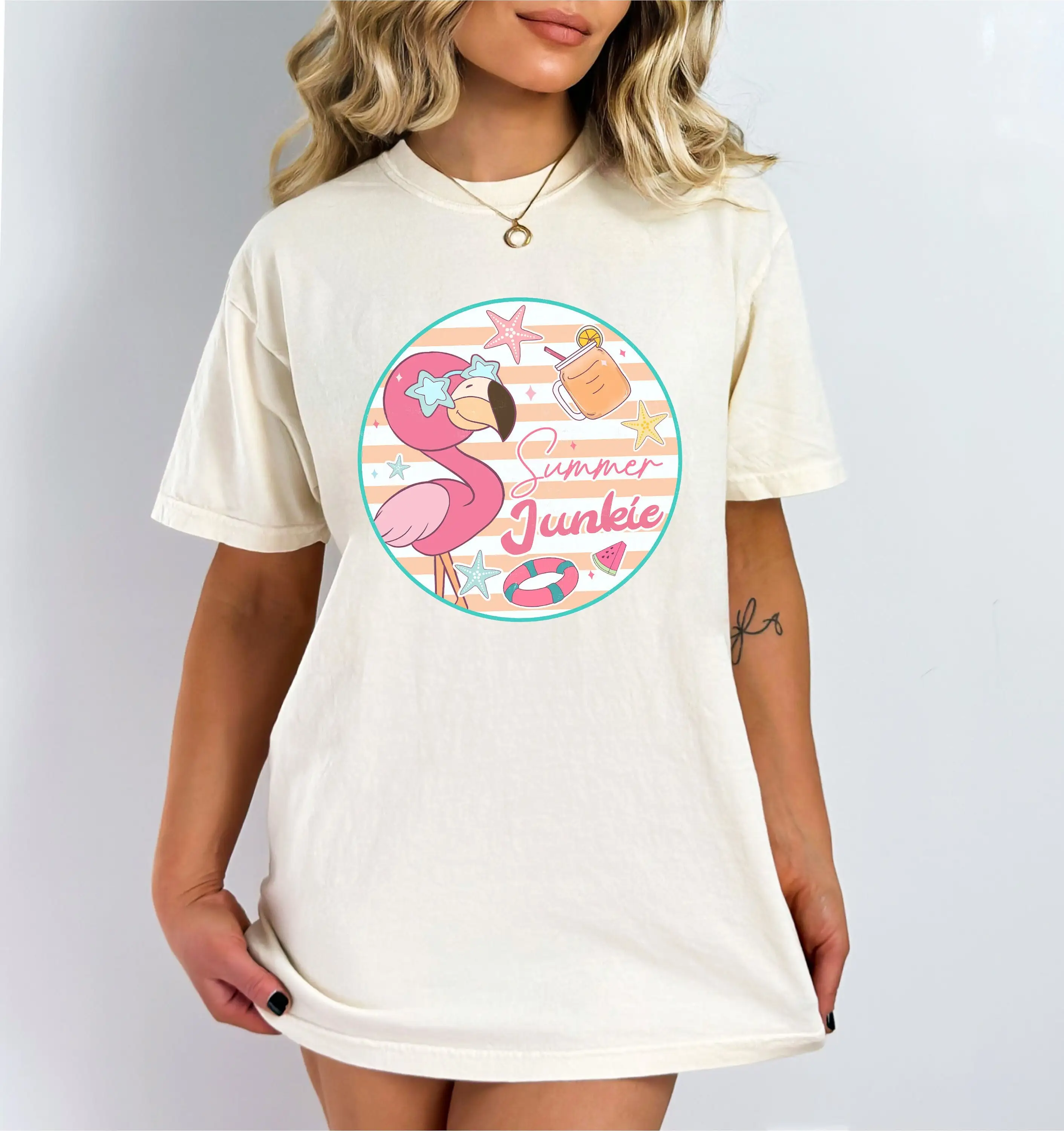 Летняя футболка с фламинго Junkie Cute Retro Beach Vibes Lover RTR342