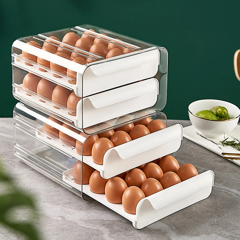 

Kitchen Drawer Egg Storage Box Home Automatic Rolling Refrigerator Fresh-keeping Eggs Box Racks Anti-drop Egg Holders Organizer