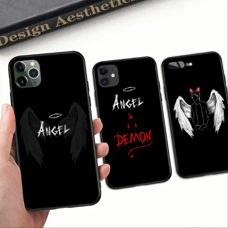

Чехол для телефона с ангелом, демоном, дьяволом для iPhone 14 13 12 11 XS X 8 7 6 Plus Mini Pro Max SE 2022, Черный силиконовый чехол для телефона