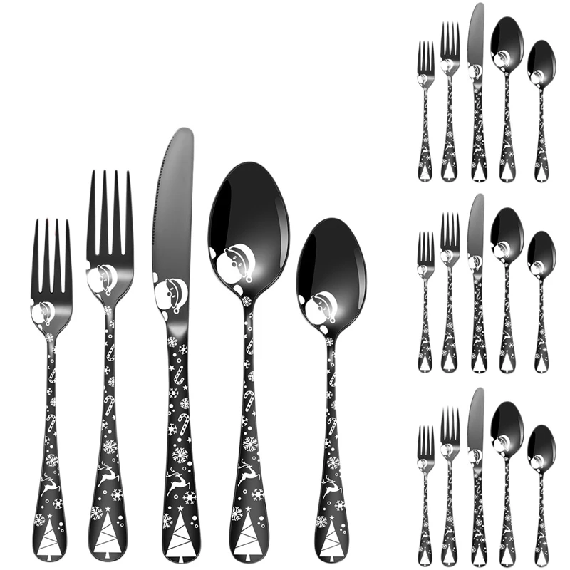 

Black Silverware Set,20 Piece Stainless Steel Flatware Set For 4, Knifes And Spoons And Forks Set,For Restaurant