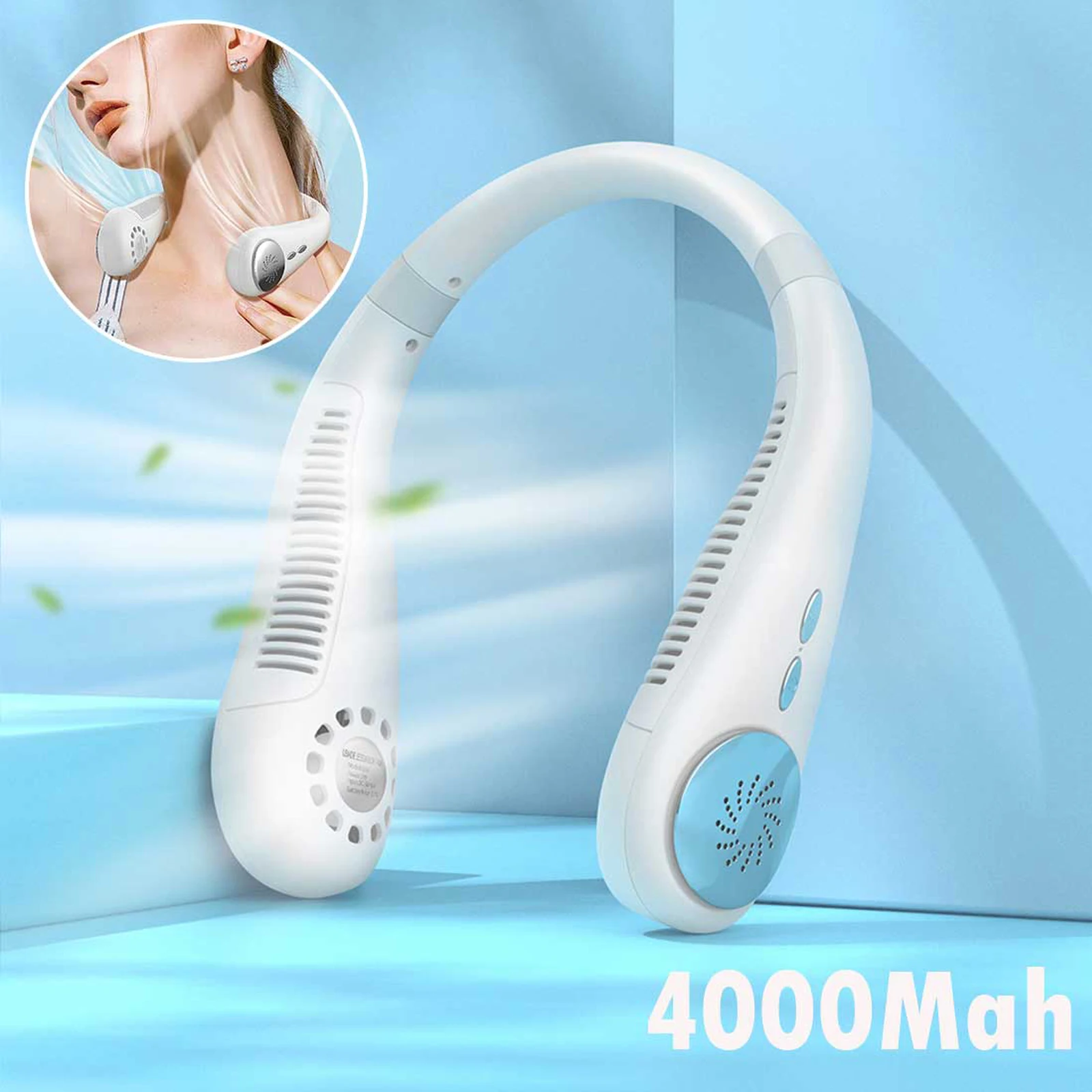 

LED Neck fan Neck Hanging Bladeless Fan 3000 mAh USB Rechargeable Outdoor Sports Leafless Work Out Cooling Fans