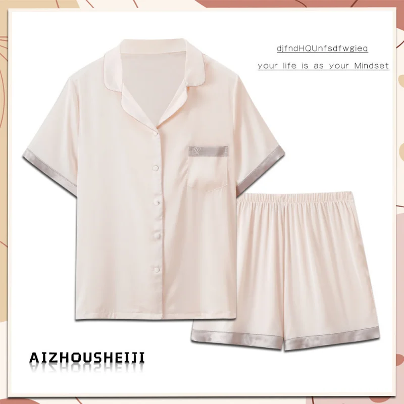 Silk pajamas women's summer short-sleeved shorts thin section sweet girly temperament ice silk home service suit