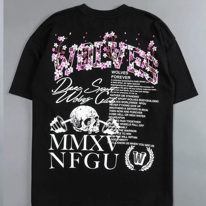 

Новинка 2023, спортивные футболки оверсайз с принтом графических волков, футболка с коротким рукавом для тренировок в тренажерном зале и фитнеса, модная мужская одежда