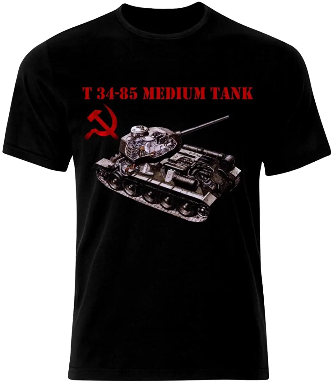 

Russian T 34-85 Tank WW2 Army War USSR Tank Panzer Armure T-Shirt Summer Cotton O-Neck Short Sleeve Men's T Shirt New Size S-3XL