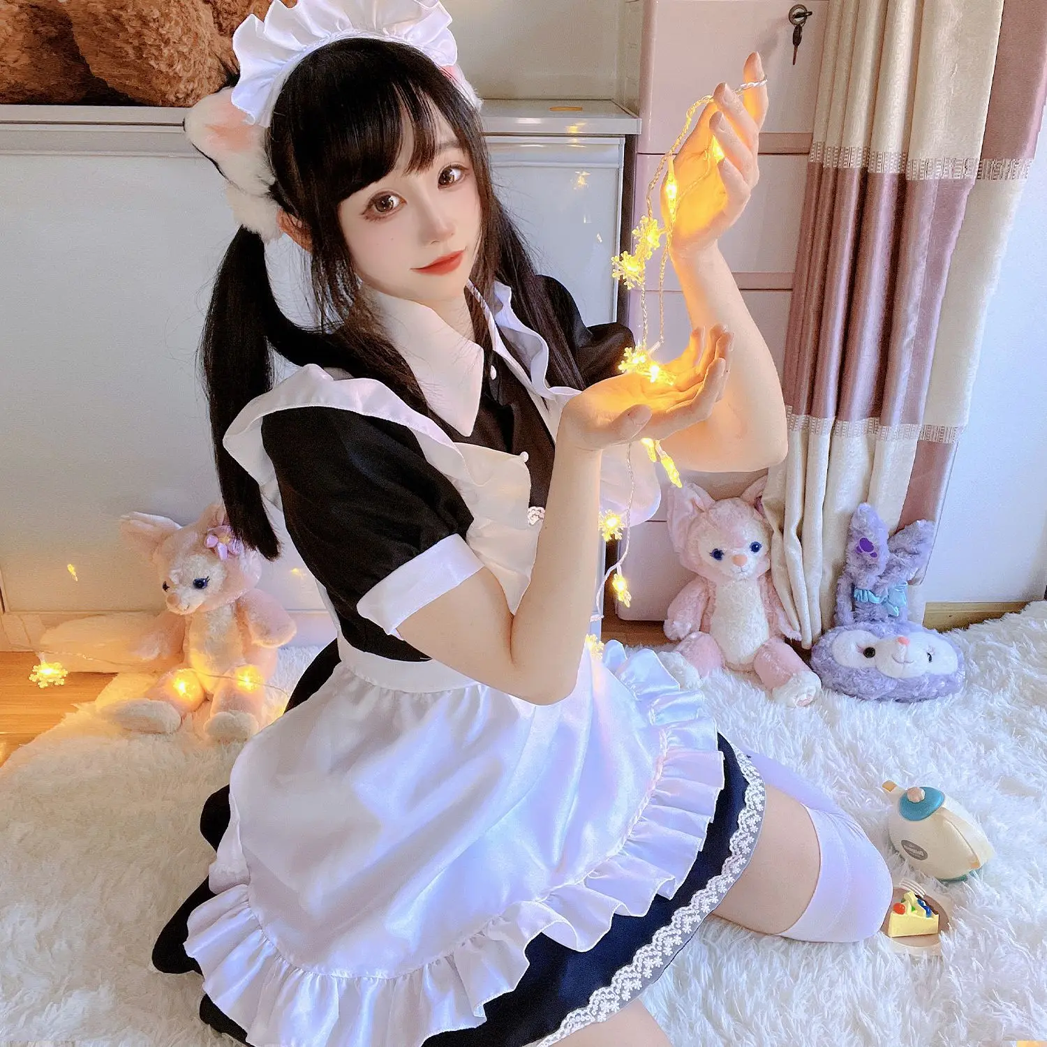 

Костюм для Хэллоуина, черно-белое платье горничной, с коротким рукавом, милая, мягкая девушка, платье лолиты, сексуальный костюм униформы ко...
