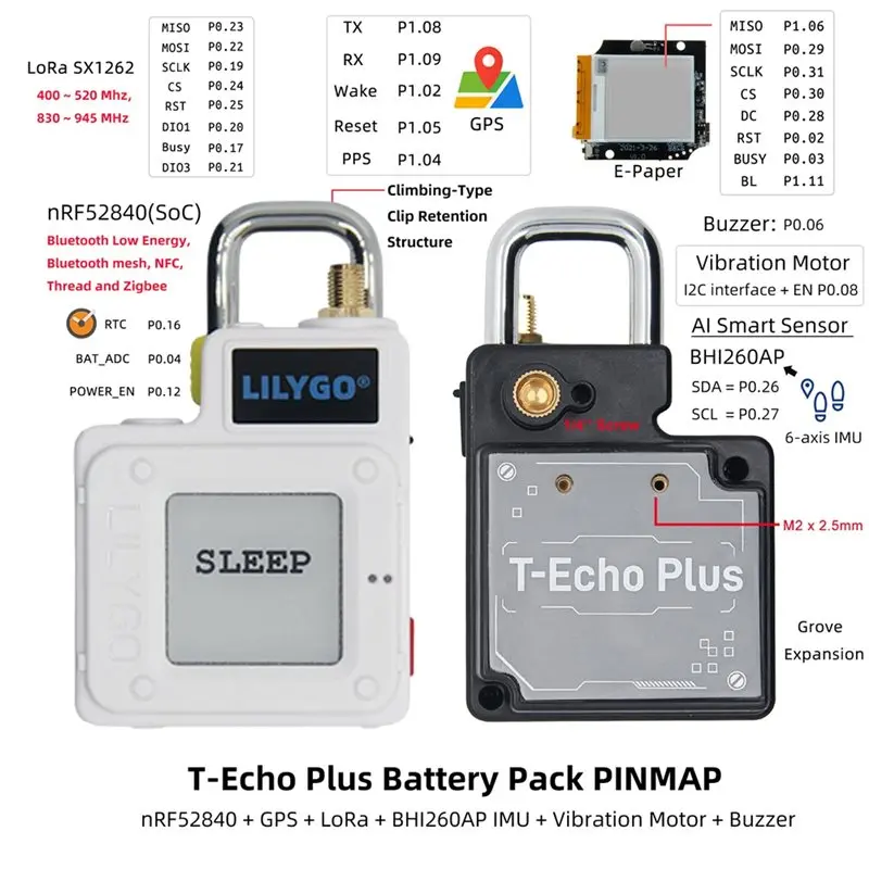 Фото Беспроводной модуль LILYGO T-Echo Plus Lora L76K SX1262 NRF52840 с 1,54-дюймовым E-Paper дисплеем, GPS, GNSS, Beidou, QZSS, BHI260AP, 868 МГц №4