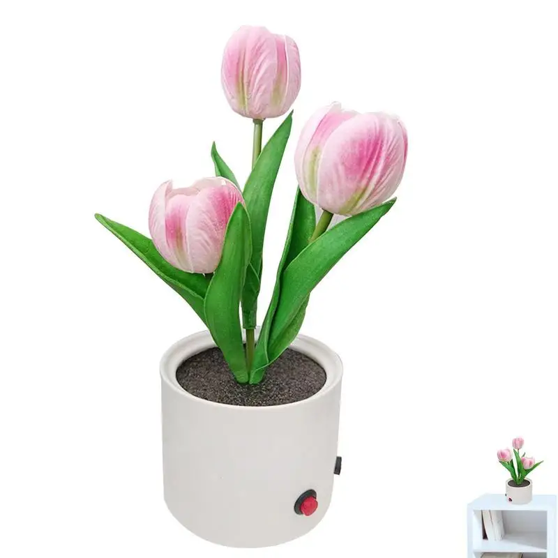 

Tulip Lamps For Bedrooms USB Simulation Tulip Night Light With Vase Six Branches Flower Lamp Ornaments Room Desktop Decor
