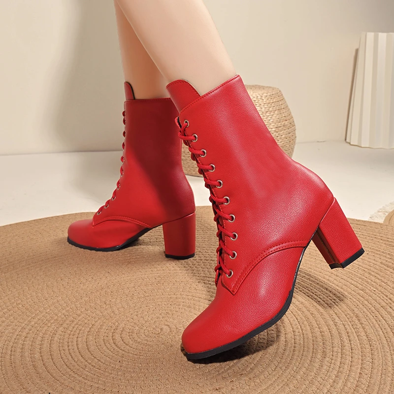 Женские ботильоны с острым носком кожаные туфли на массивном высоком каблуке