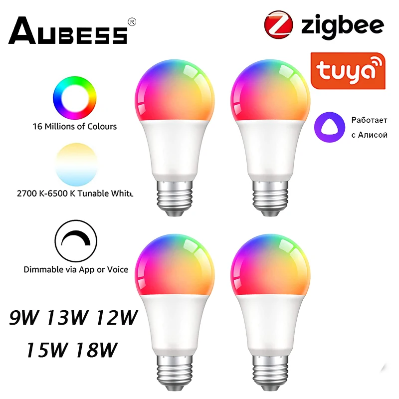 

9W 13W 12W 15W 18W Tuya Zigbee Smart WiFi Light Bulb E27 Dimmable LED Lamp APP Smart Night Light Via Alice Alexa Google Home