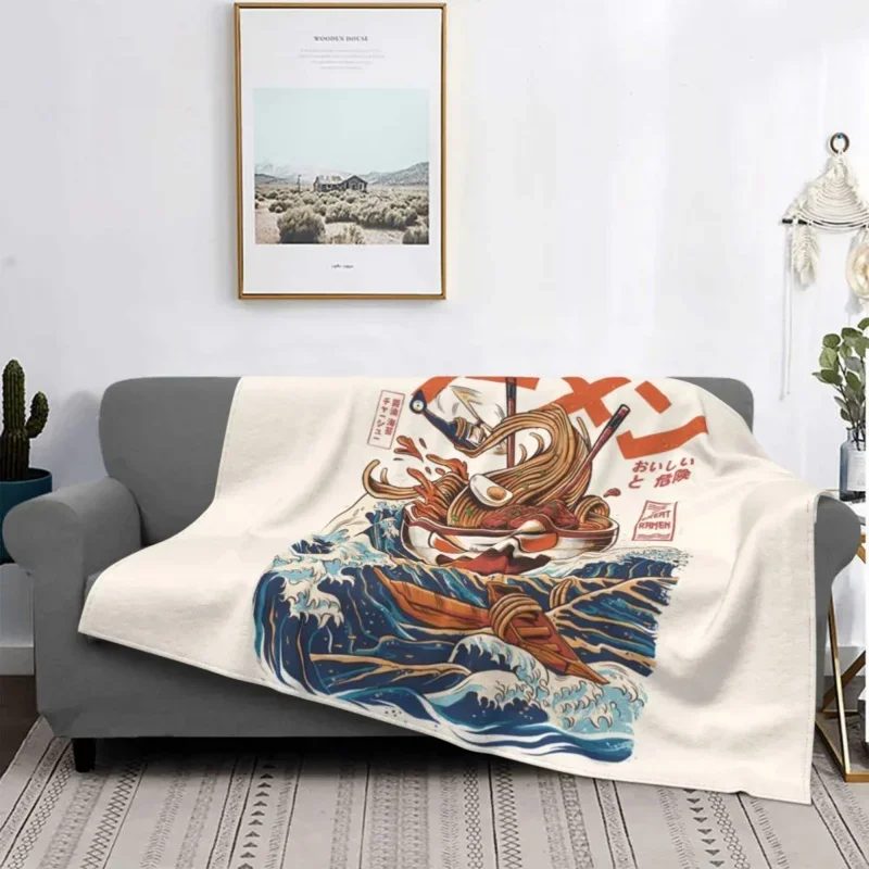 

The Great Ramen Off Kanagawa Blanket Flannel Summer Storm Ocean Tidal Ultra-Soft Throw Blankets For Sofa Car Plush Thin Quilt