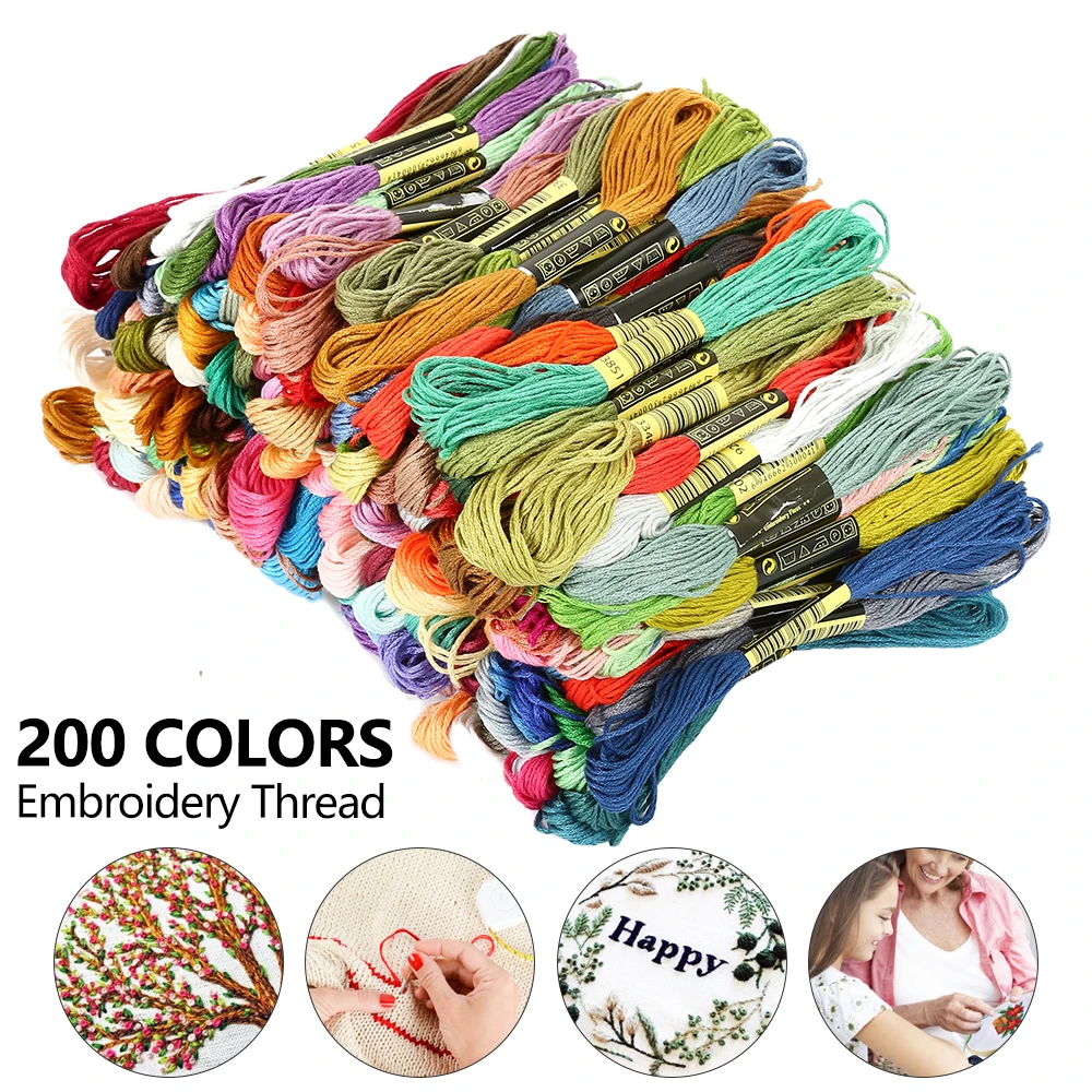 

100/200 Colors Embroidery Thread Floss Cross Stitch Kit Sewing Skein Premium Rainbow DIY Threads Crafts Cotton