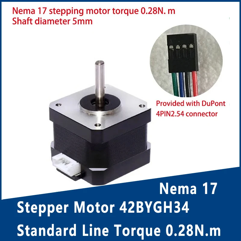 Шаговый двигатель Nema 17 42BYGH34 с разъемом Dupont 4PIN2.54 0 28 Нм диаметр вала одним выходом