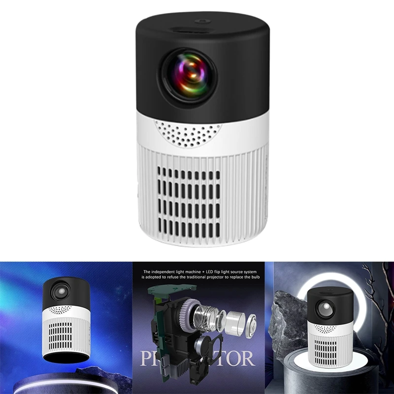 

YT400 LED Mobile Video Projector Home Theater Media Player Kids Gift Home Mini Projector Portable(Black White)