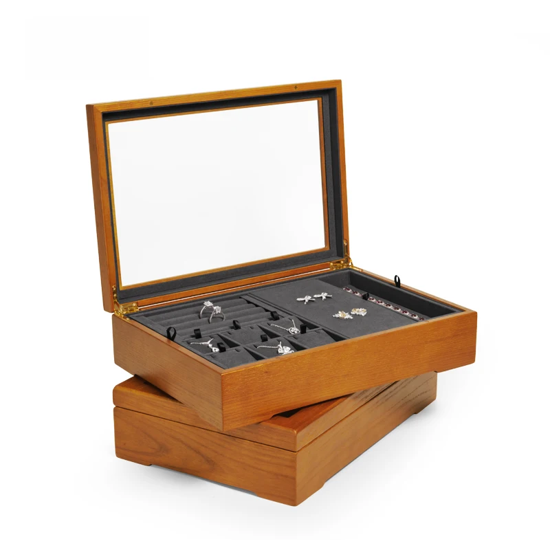 Oirlv Newly 2 Layers Multi-function Solid Wood Jewelry Organizer Box for Stud Earrings Necklace Bracelet Jewelri Display Case