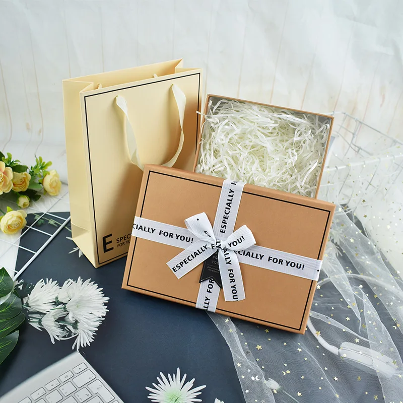 Gift Box with Lid, Decorative Boxes for Christmas Thanksgiving Birthday Wedding Bridesmaid with Ribbon, Gift Box and Bag Set