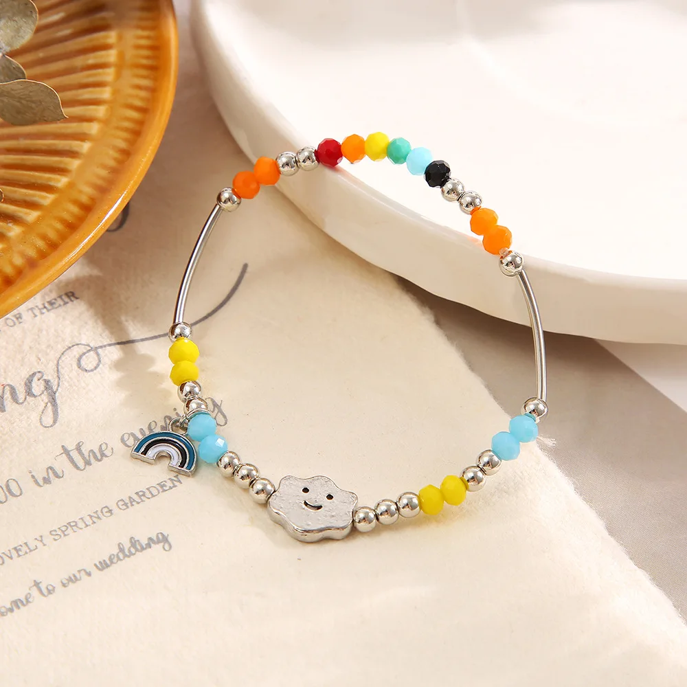 

Rainbow Smiling Face Bracelet Little Bear Love Bead Bracelet Simple Women Cute Bangle For Girls Jewelry Gift Wholesale