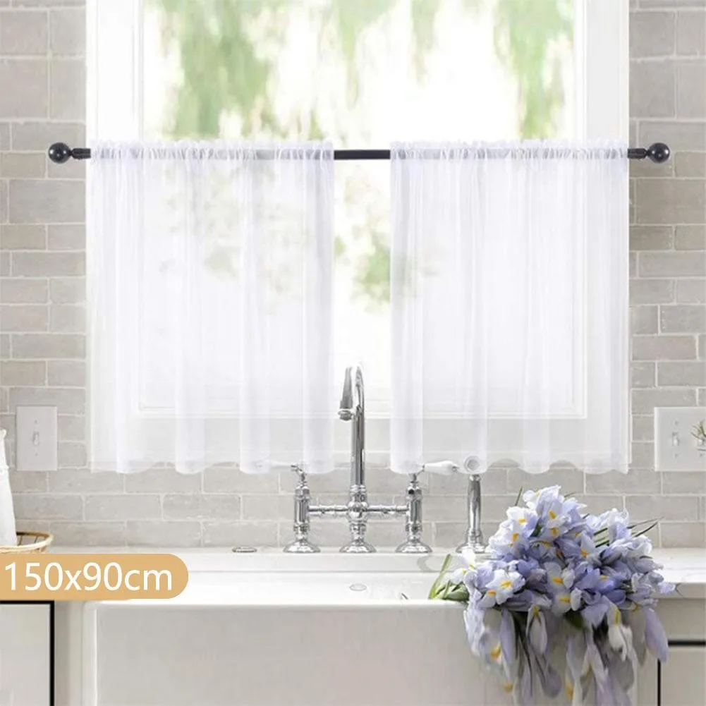 

1.5 Metre Household Solid Color Curtains Living Room Bedroom Kitchen Counter Partition Curtain Tulle Curtain With Rod Decoration