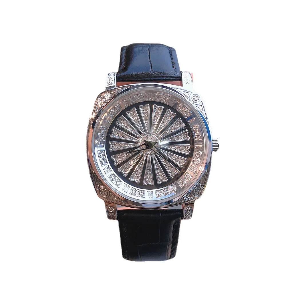 Дешево Часы наручные унисекс с вращающимся циферблатом, роскошные кварцевые деловые, для мужчин и женщин, с кожаным ремешком