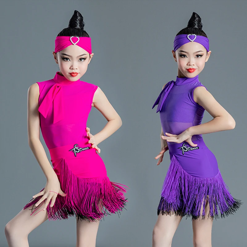 

Latin Dance Competition Dress Girls Rumba Dance Practice Wear Sleeveless Tops Fringed Skirt ChaCha Dancing Stage Costume VDb4980